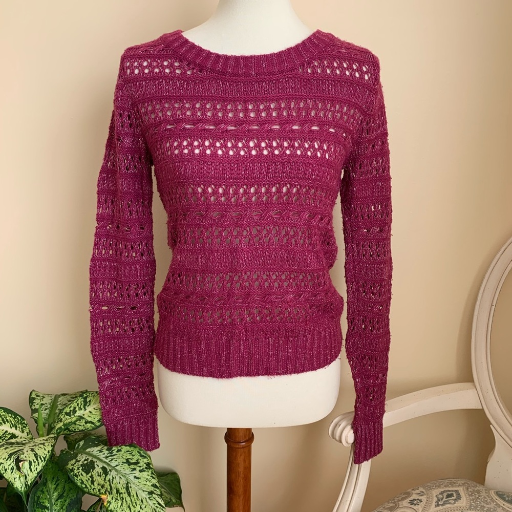 Pink Metallic Scoop Neck Sweater